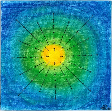 First painting of the triptychon 'Flug der Pfeile' by Birgit Zickler. A student work from the presented course.