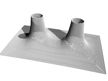 A smooth, bounded free-form surface is covered with small spheres.