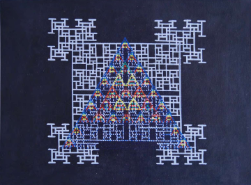 A student artwork from the graph theory course depicting an overlay of two different fractal structures.